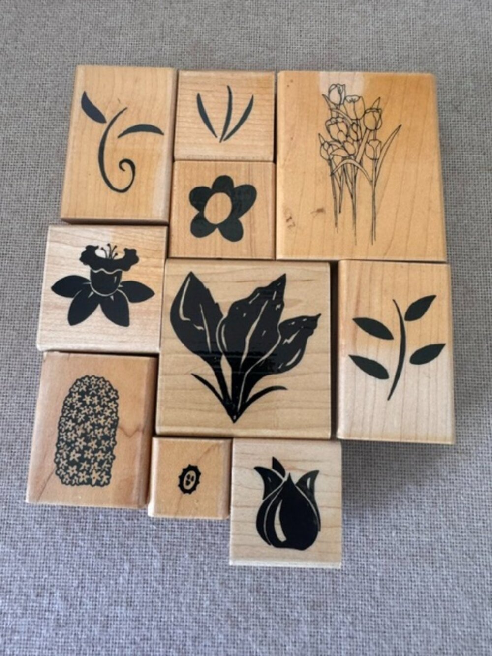 Lot of 10 Wood Mounted Rubber Stamps Floral Botanical Theme-Close to my heart